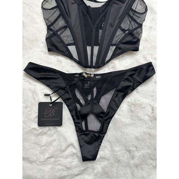 RAREš„ Honey Birdette VESNAš¤ Black 2 Piece Set Crop Top XS & Small Thong - Picture 4 of 10